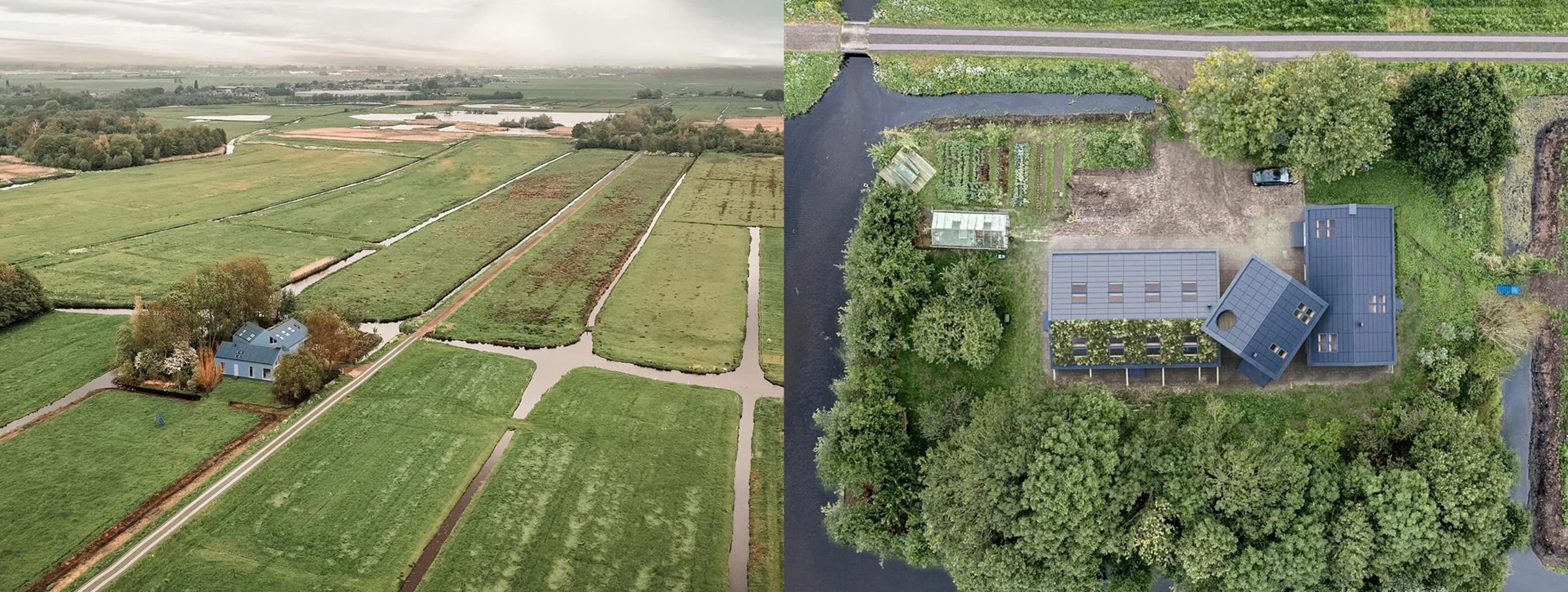 Mist blauwe gekleurde zonnepanelen geïntegreerd in het dak van Polderlab, ZUS | Mist blue colored solar panels integrated into the roof of Polderlab, ZUS | In das Dach von Polderlab, ZUS, integrierte, nebelblau gefärbte Solarpaneele | Solarix